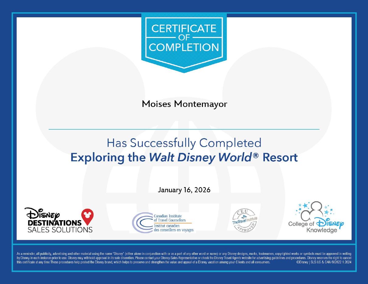 Certificado: Exploring the Walt Disney World® Resort