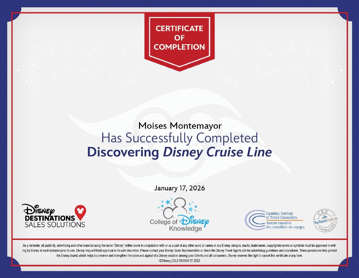 Certificado: Discovering Disney Cruise Line