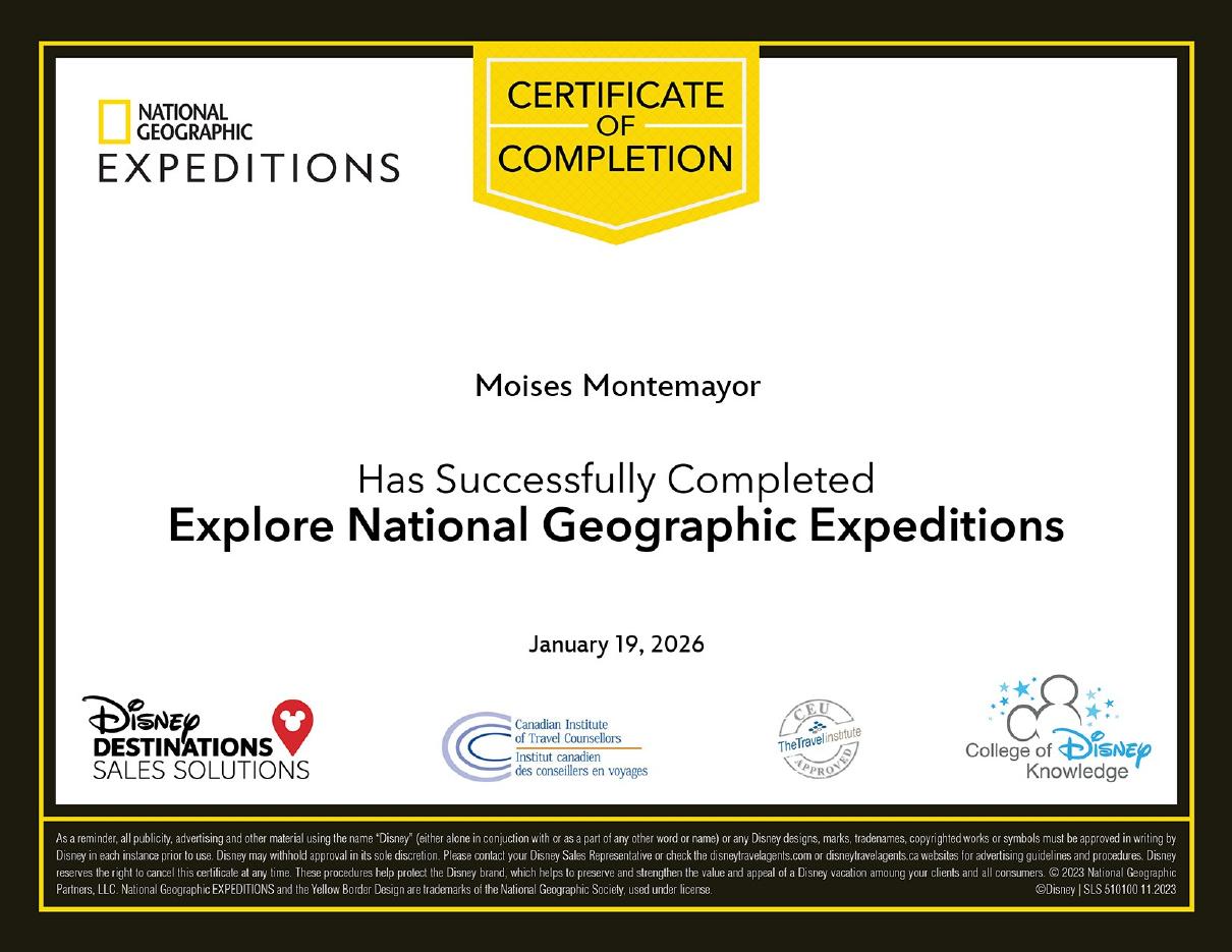 Certificado: Explore National Geographic Expeditions