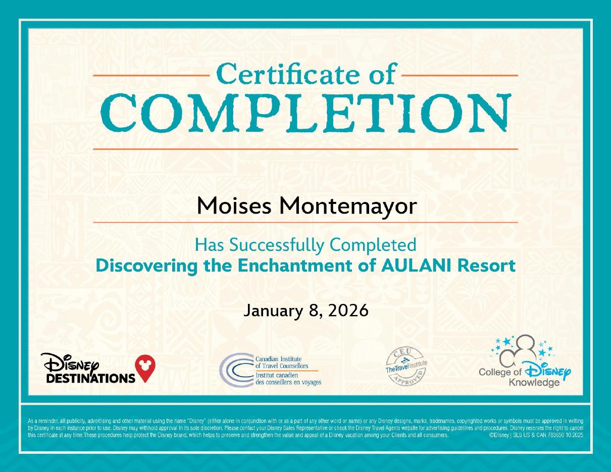 Certificado: Discovering the Enchantment of Aulani Resort