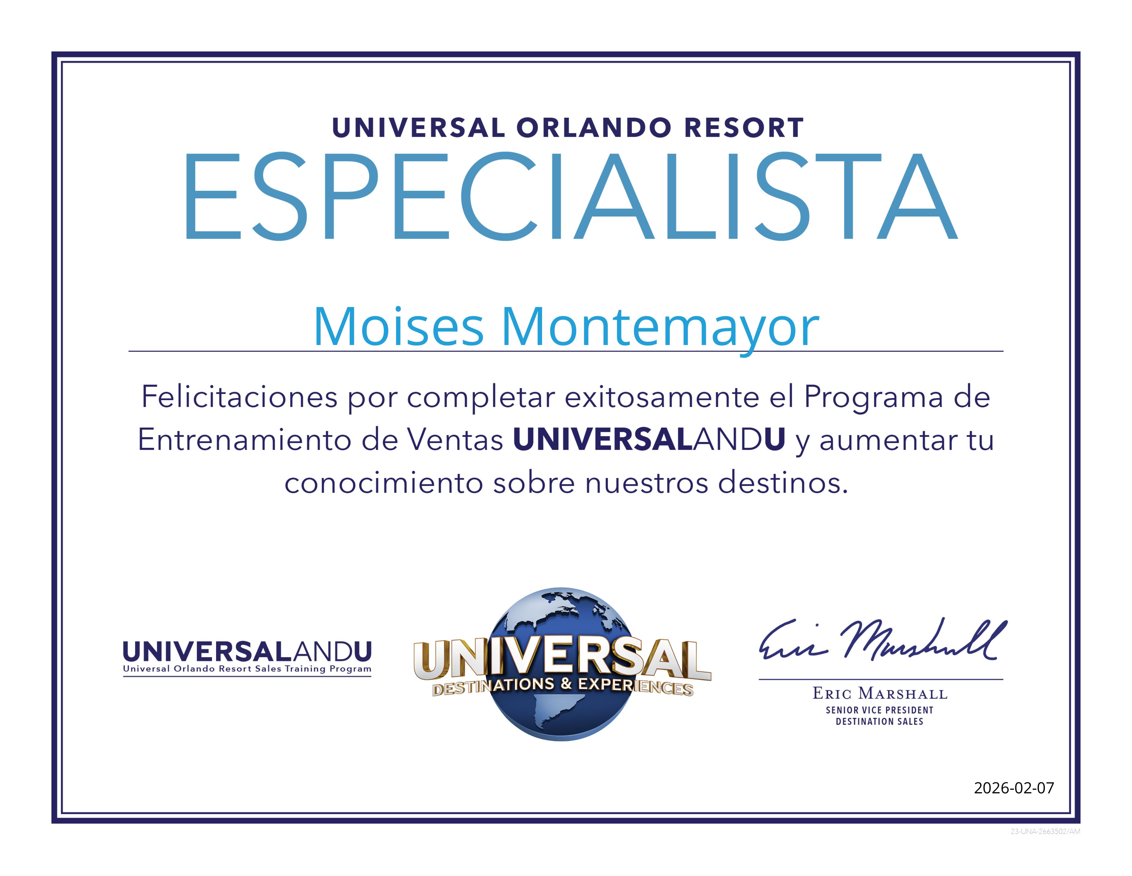 Certificado: Universal Orlando Resort — Especialista